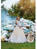 Long Sleeves White Lace Champagne Tulle Elegant Flower Girl Dress